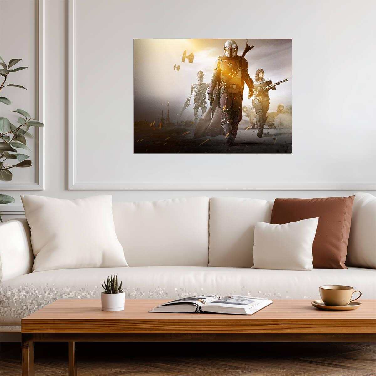 The Mandalorian TV Series Poster | Sunlit Din Djarin and Cara Dune Patrol - Movies & TV Poster
