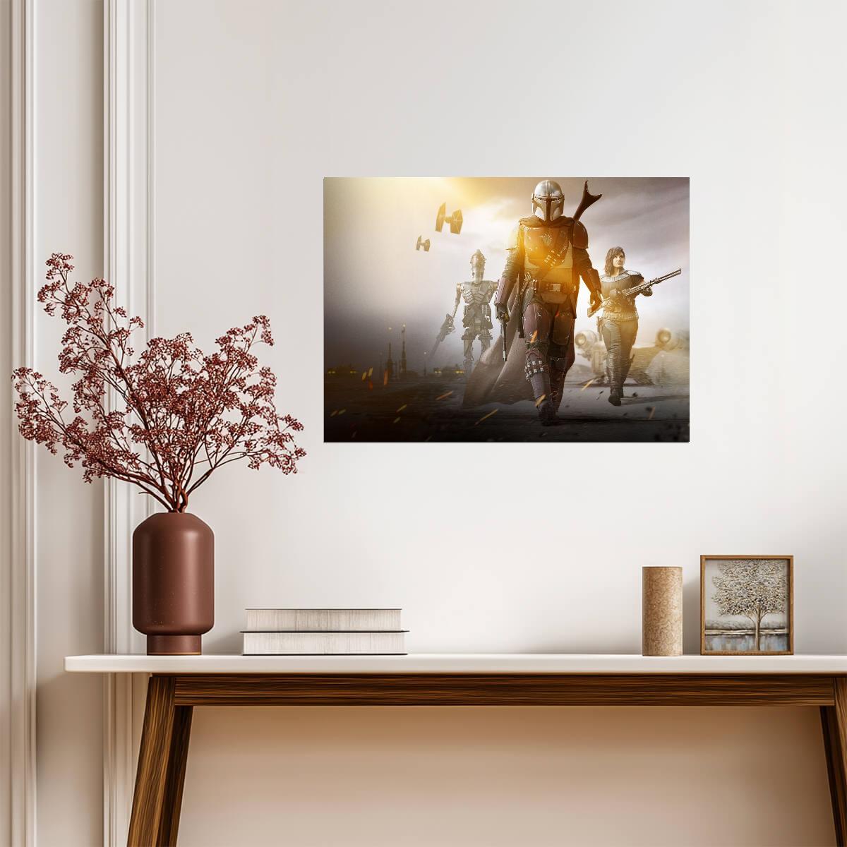 The Mandalorian TV Series Poster | Sunlit Din Djarin and Cara Dune Patrol - Movies & TV Poster