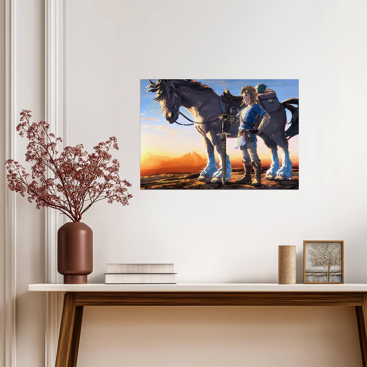 The Legend of Zelda: Breath of the Wild Poster | Link and His Horse at Sunset - Video Games Poster