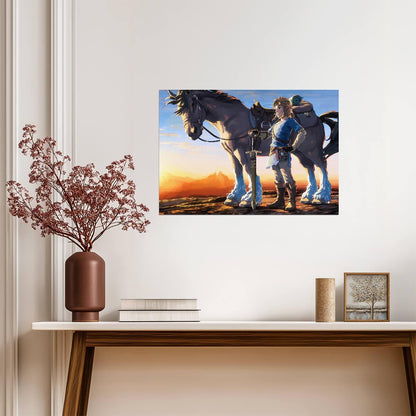 The Legend of Zelda: Breath of the Wild Poster | Link and His Horse at Sunset - Video Games Poster
