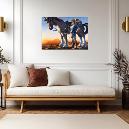 The Legend of Zelda: Breath of the Wild Poster | Link and His Horse at Sunset - Video Games Poster