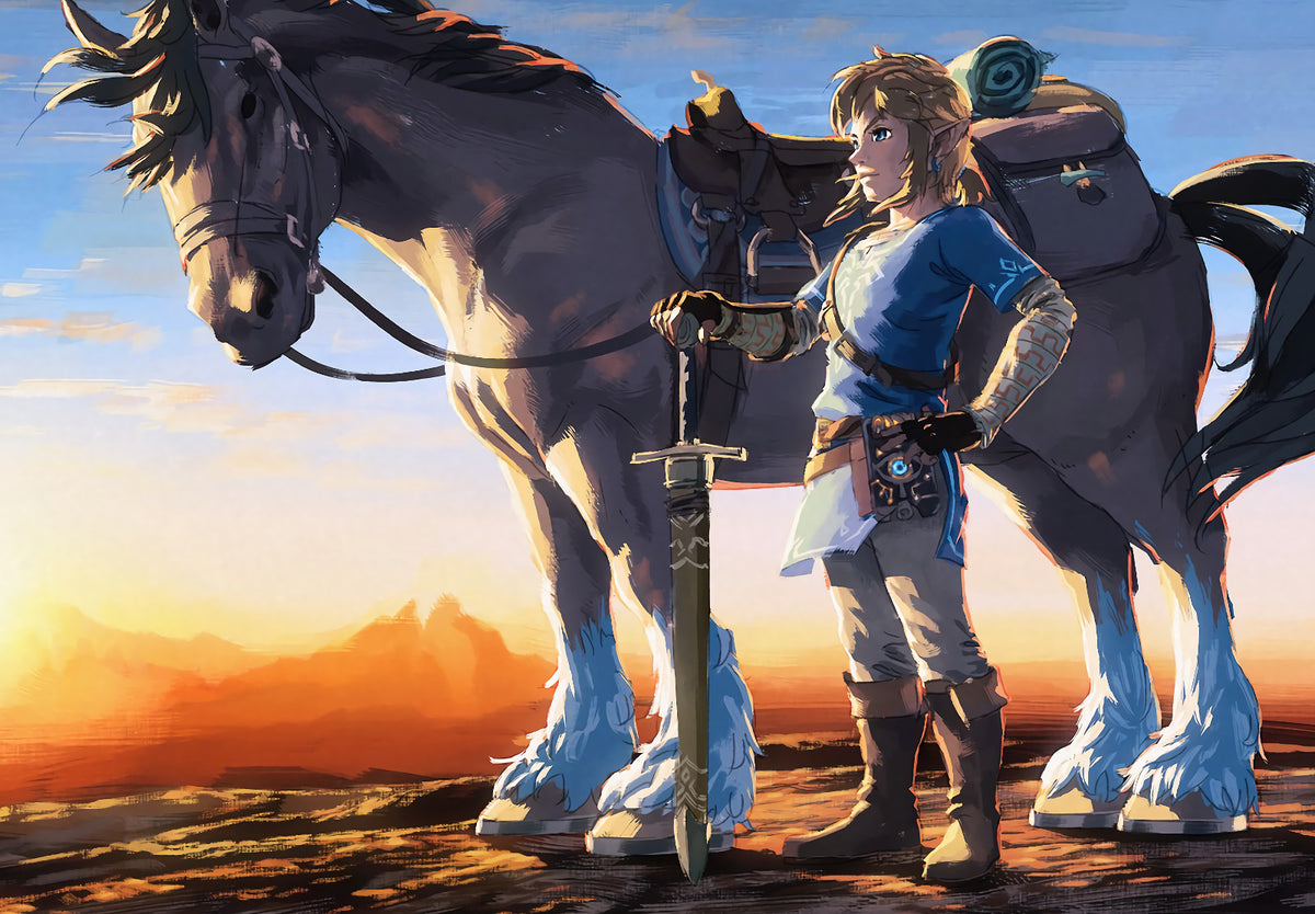 The Legend of Zelda: Breath of the Wild Poster | Link and His Horse at Sunset - Video Games Poster