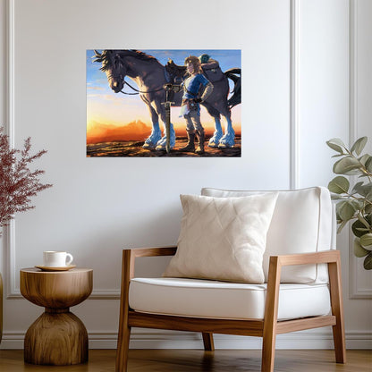 The Legend of Zelda: Breath of the Wild Poster | Link and His Horse at Sunset - Video Games Poster
