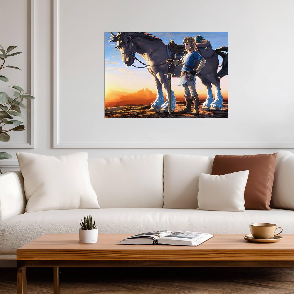 The Legend of Zelda: Breath of the Wild Poster | Link and His Horse at Sunset - Video Games Poster