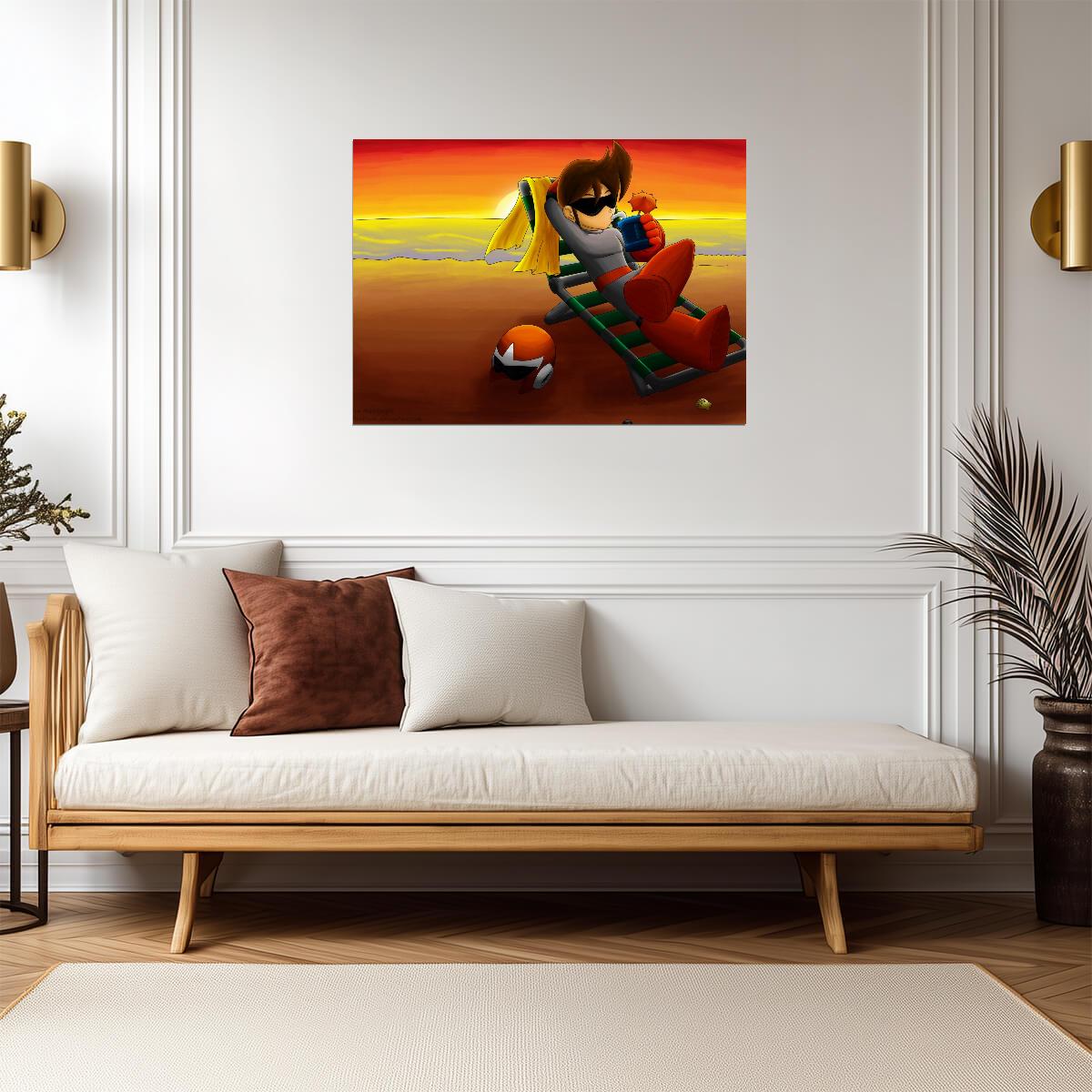 Mega Man Poster | Proto Man at the Beach | Sunset Illustration - Video Games Poster