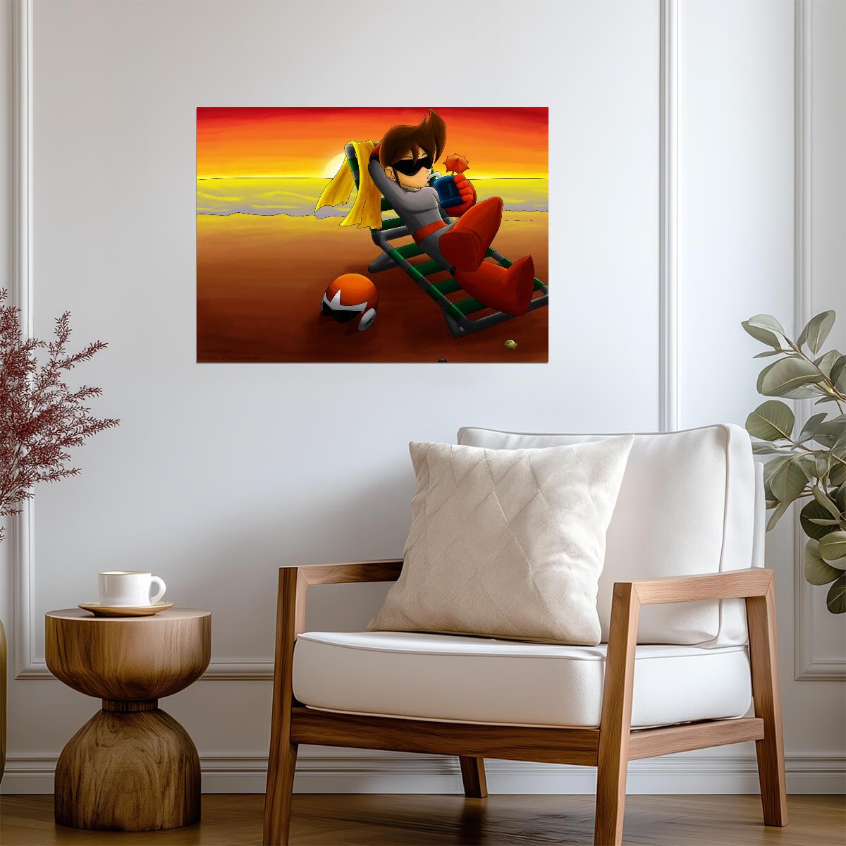 Mega Man Poster | Proto Man at the Beach | Sunset Illustration - Video Games Poster