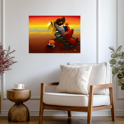 Mega Man Poster | Proto Man at the Beach | Sunset Illustration - Video Games Poster