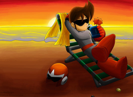 Mega Man Poster | Proto Man at the Beach | Sunset Illustration - Video Games Poster