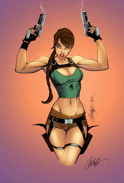 Tomb Raider Poster | Sexy Lara Croft with Dual Pistols | Pin-Up Illustration - Video Games Poster
