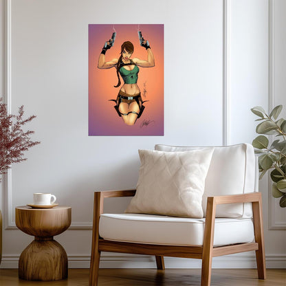 Tomb Raider Poster | Sexy Lara Croft with Dual Pistols | Pin-Up Illustration - Video Games Poster