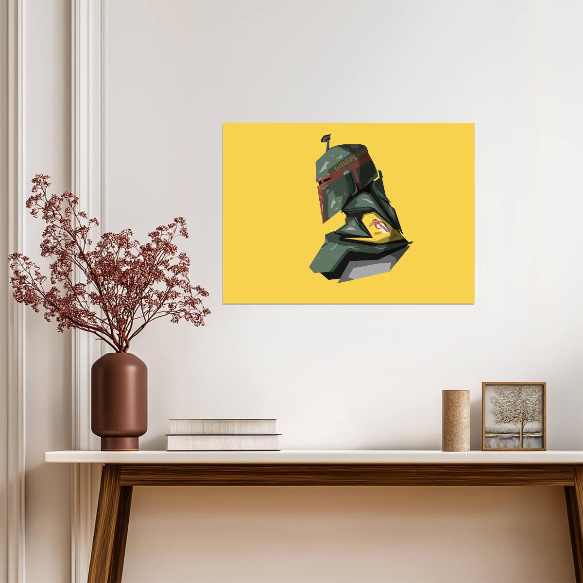 Boba Fett Star Wars Poster | Boba Fett Helmet Illustration on Yellow - Movies & TV Poster