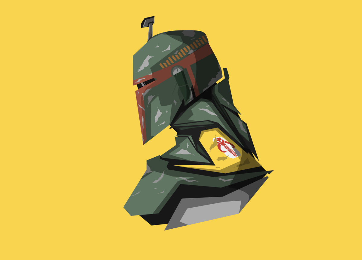 Boba Fett Star Wars Poster | Boba Fett Helmet Illustration on Yellow - Movies & TV Poster