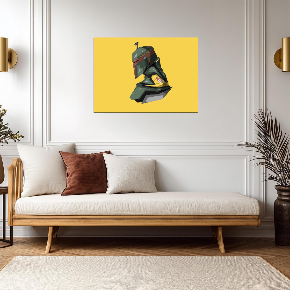 Boba Fett Star Wars Poster | Boba Fett Helmet Illustration on Yellow - Movies & TV Poster