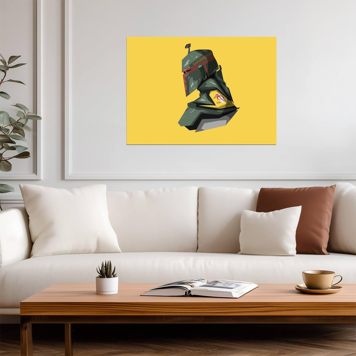 Boba Fett Star Wars Poster | Boba Fett Helmet Illustration on Yellow - Movies & TV Poster