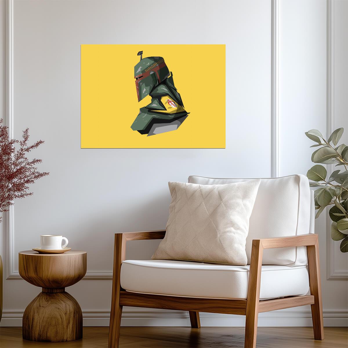 Boba Fett Star Wars Poster | Boba Fett Helmet Illustration on Yellow - Movies & TV Poster