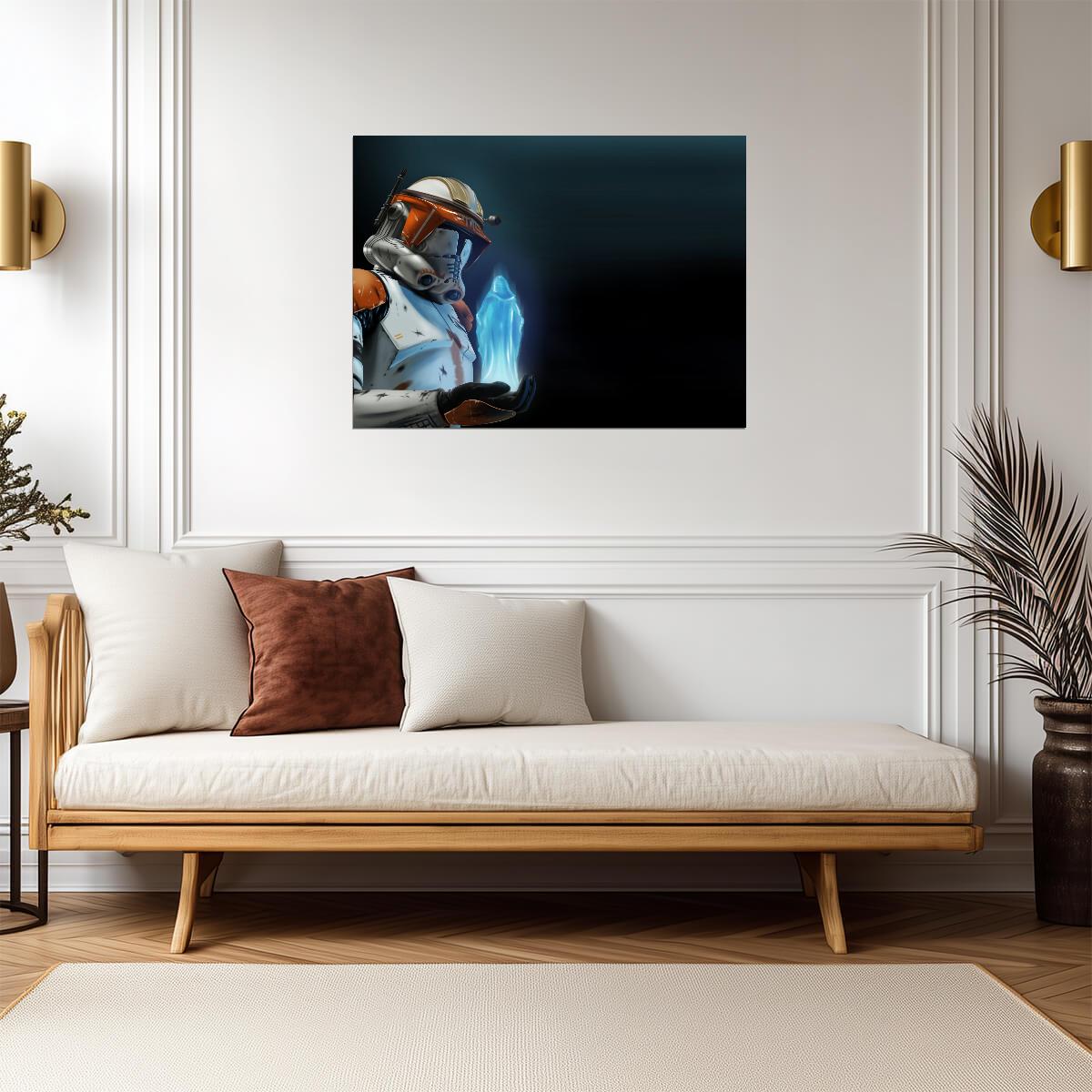 Star Wars Commander Cody Poster | Orange Armor and Blue Hologram - Movies & TV Poster