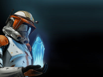 Star Wars Commander Cody Poster | Orange Armor and Blue Hologram - Movies & TV Poster
