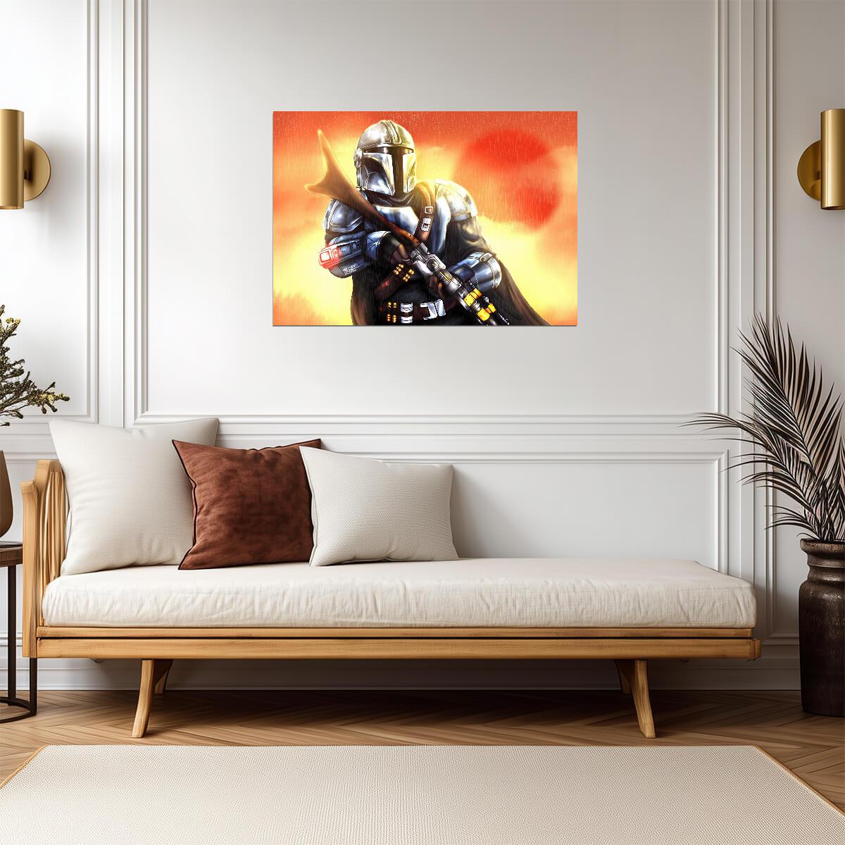 The Mandalorian TV Series Poster | Din Djarin with Blaster at Sunset - Movies & TV Poster