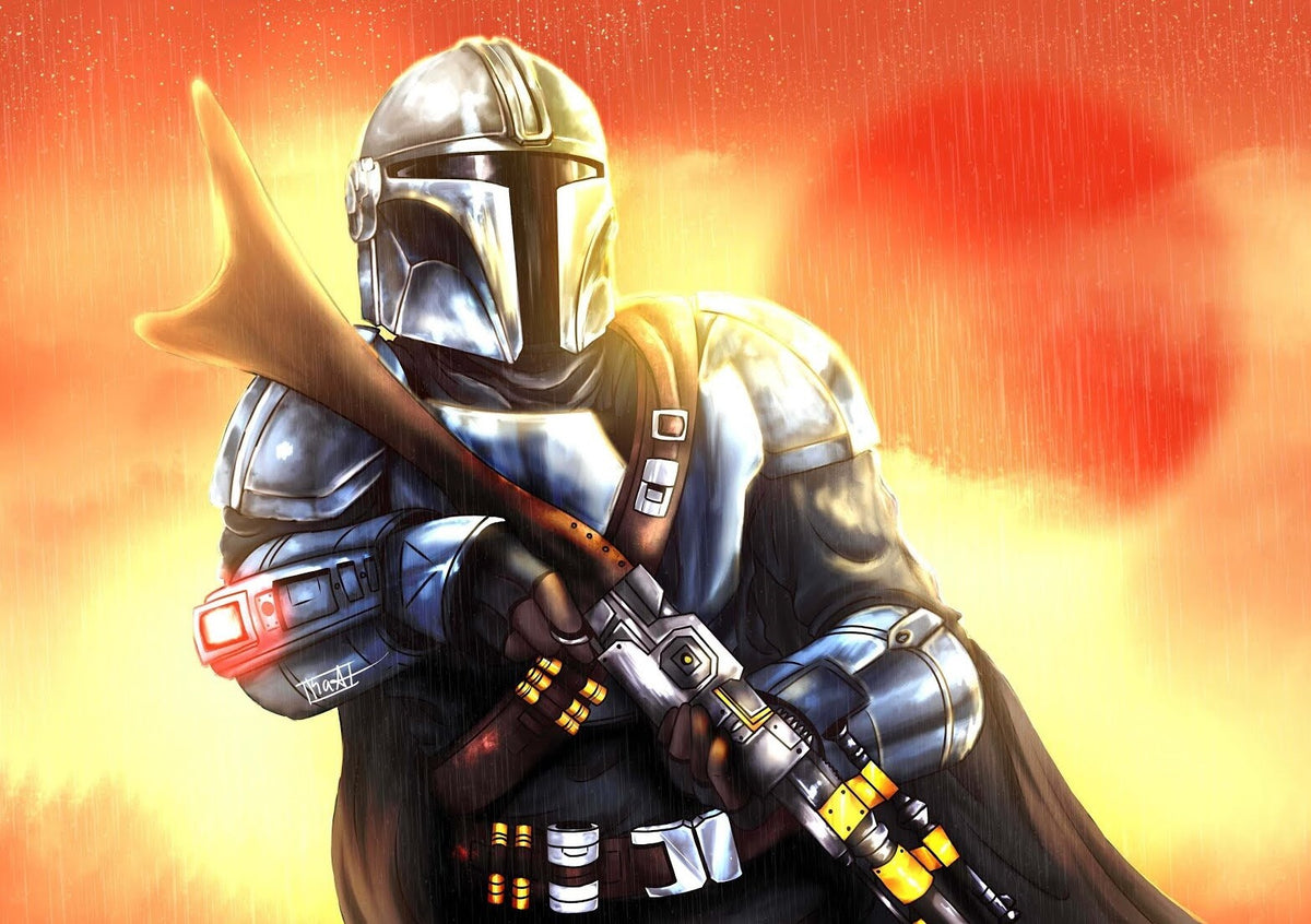 The Mandalorian TV Series Poster | Din Djarin with Blaster at Sunset - Movies & TV Poster