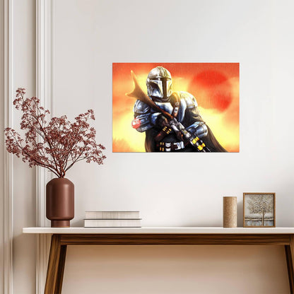 The Mandalorian TV Series Poster | Din Djarin with Blaster at Sunset - Movies & TV Poster
