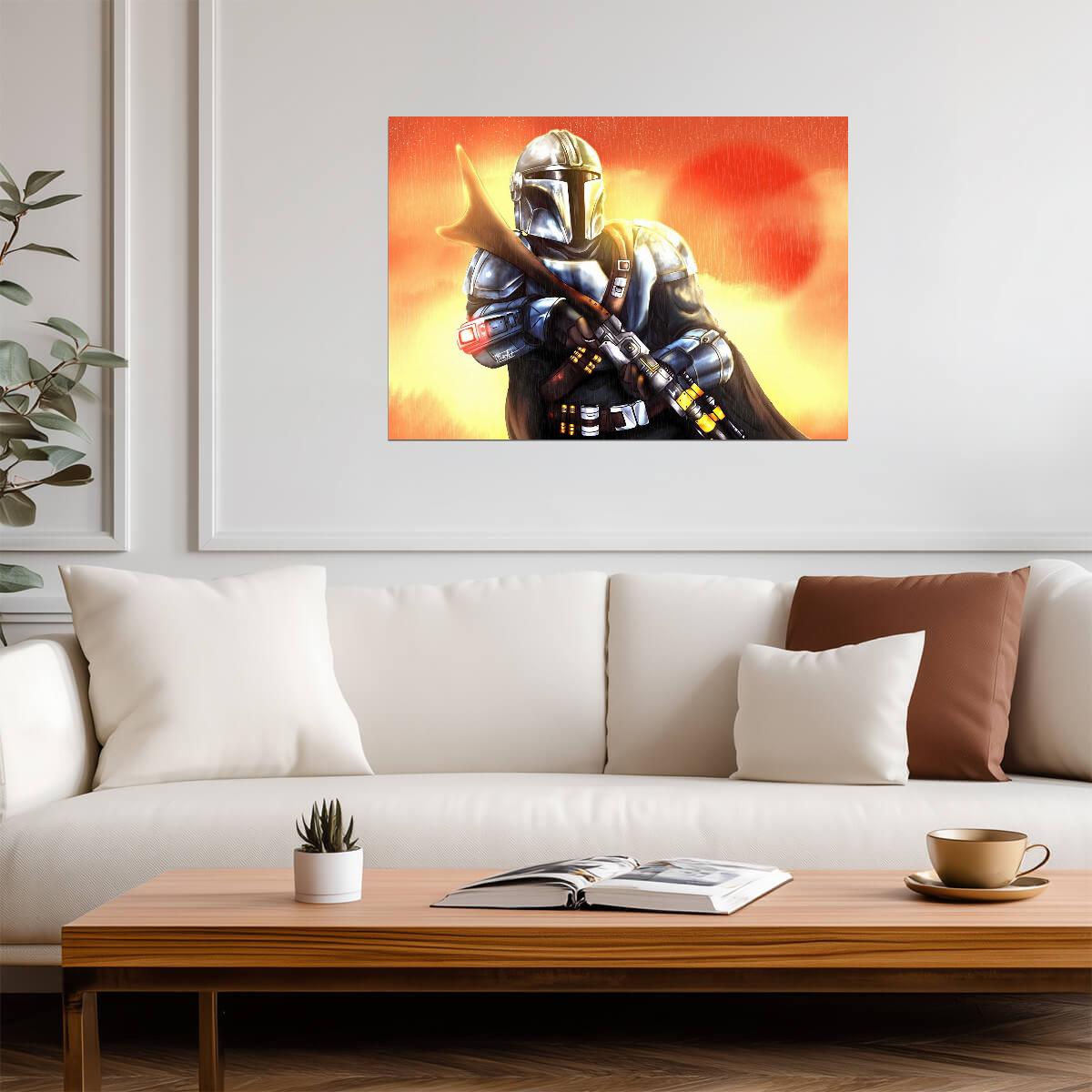 The Mandalorian TV Series Poster | Din Djarin with Blaster at Sunset - Movies & TV Poster