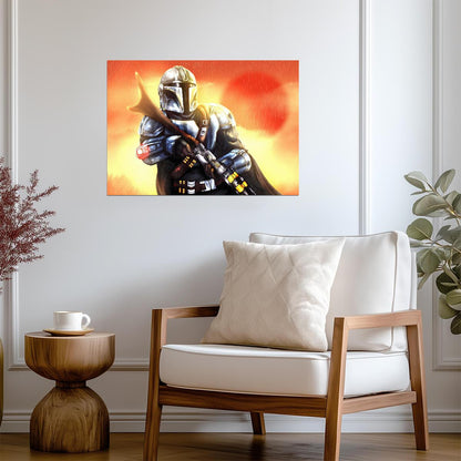 The Mandalorian TV Series Poster | Din Djarin with Blaster at Sunset - Movies & TV Poster
