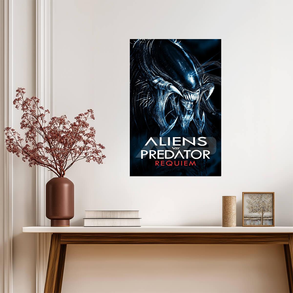 Aliens vs Predator Requiem Horror Movie Poster | Xenomorph Portrait | Blue Tones - Movies & TV Poster