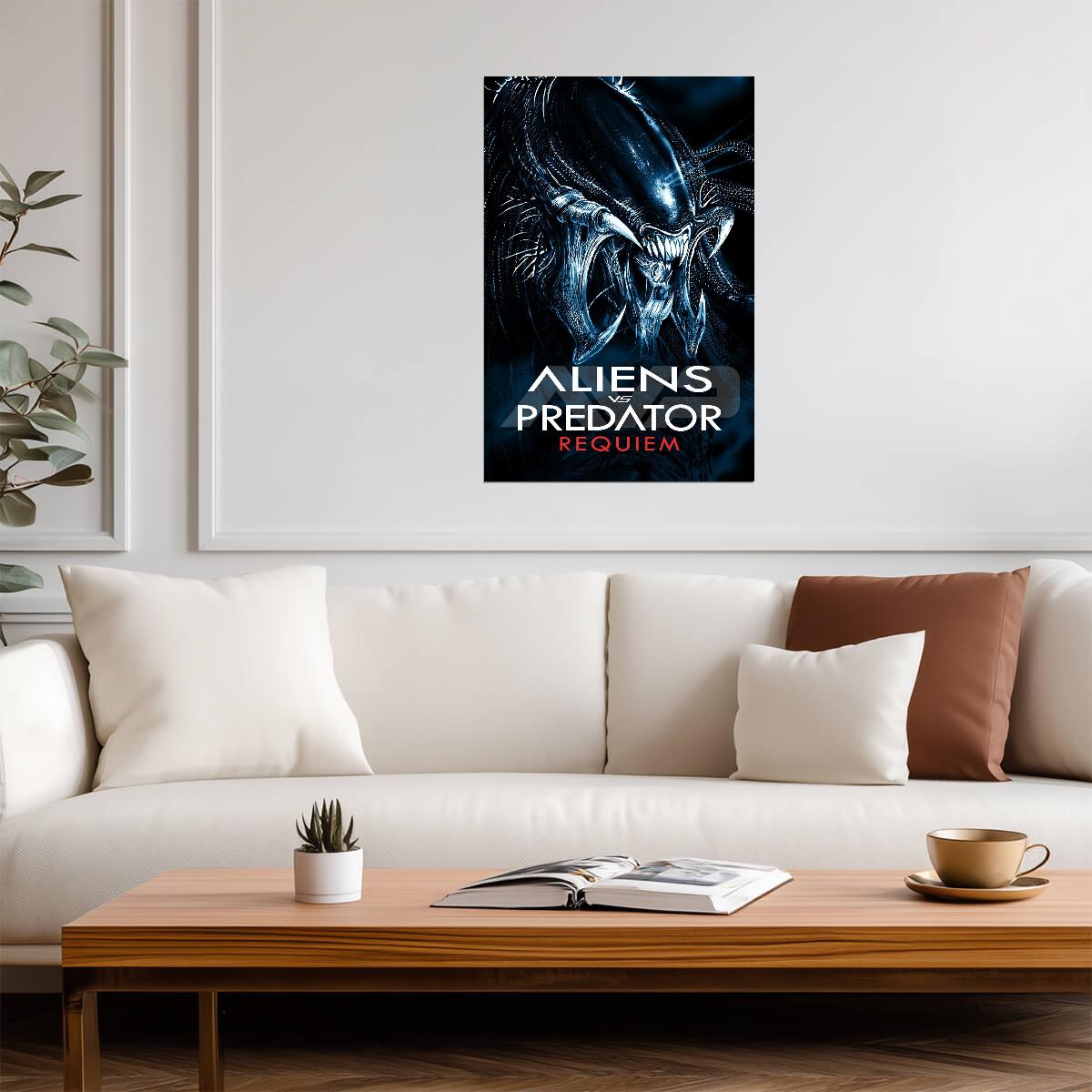 Aliens vs Predator Requiem Horror Movie Poster | Xenomorph Portrait | Blue Tones - Movies & TV Poster