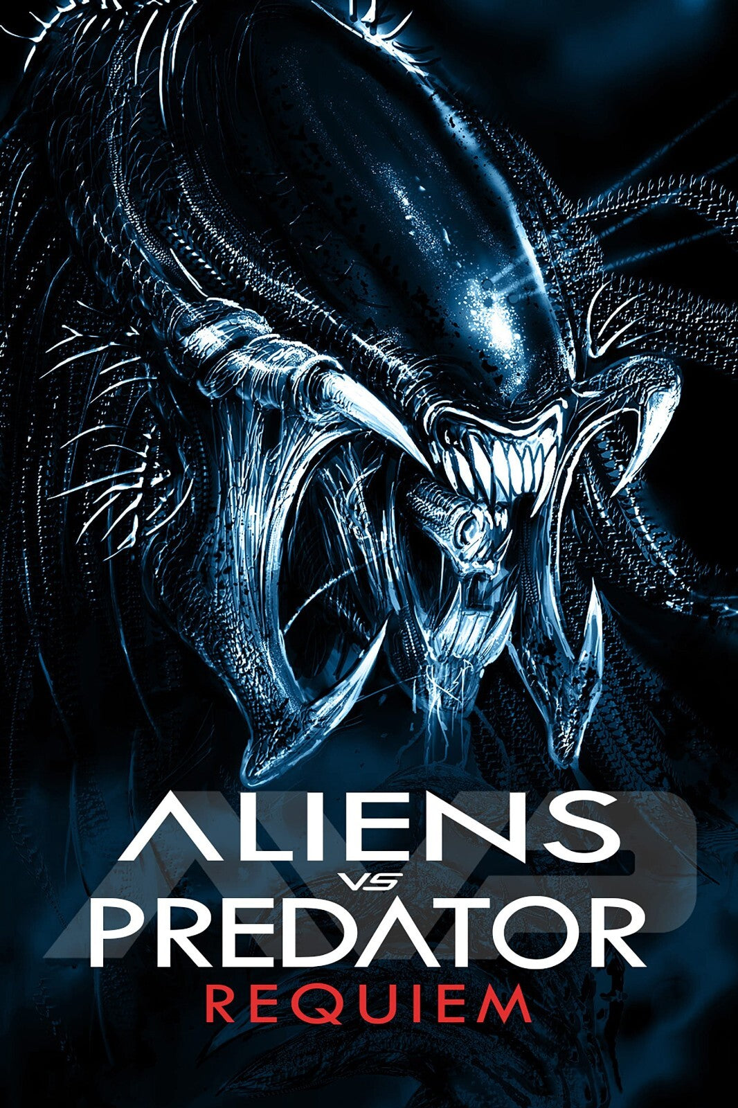 Aliens vs Predator Requiem Horror Movie Poster | Xenomorph Portrait | Blue Tones - Movies & TV Poster