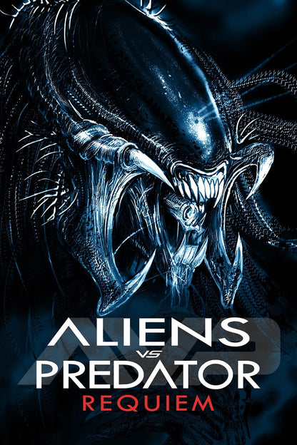 Aliens vs Predator Requiem Horror Movie Poster | Xenomorph Portrait | Blue Tones - Movies & TV Poster