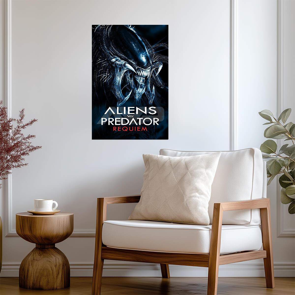 Aliens vs Predator Requiem Horror Movie Poster | Xenomorph Portrait | Blue Tones - Movies & TV Poster