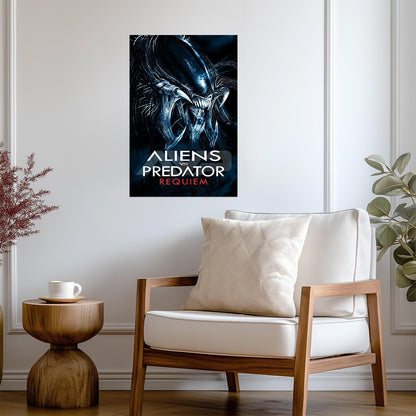 Aliens vs Predator Requiem Horror Movie Poster | Xenomorph Portrait | Blue Tones - Movies & TV Poster