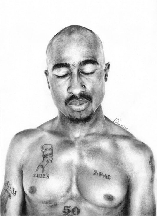 2Pac Shirtless Portrait Poster | Black and White Drawing - Music Poster