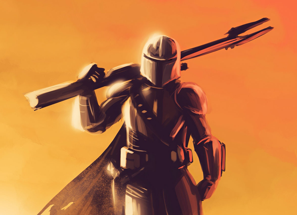 The Mandalorian TV Series Poster | Din Djarin Orange Sunset Illustration - Movies & TV Poster