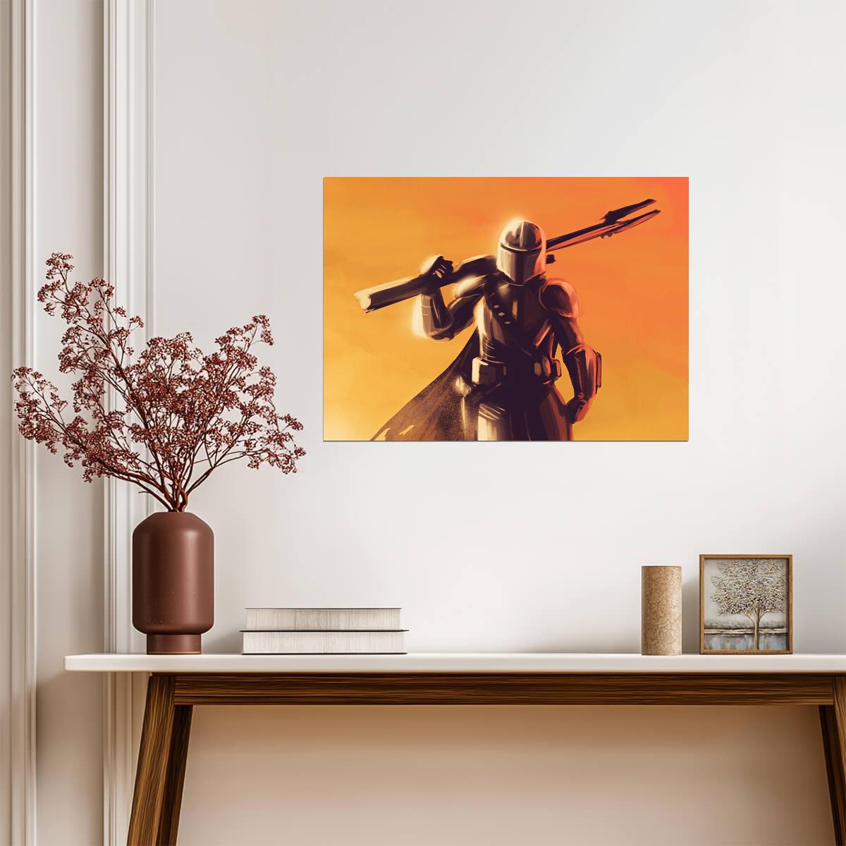 The Mandalorian TV Series Poster | Din Djarin Orange Sunset Illustration - Movies & TV Poster