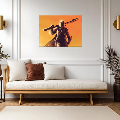 The Mandalorian TV Series Poster | Din Djarin Orange Sunset Illustration - Movies & TV Poster