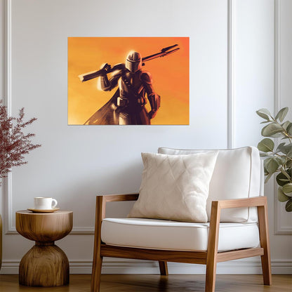 The Mandalorian TV Series Poster | Din Djarin Orange Sunset Illustration - Movies & TV Poster