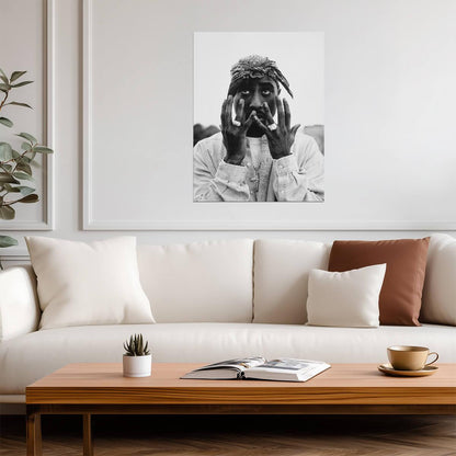 2Pac Photo Poster | Black and White Portrait with Raised Hands - Music Poster