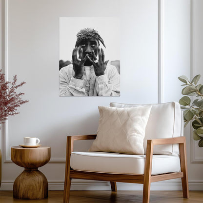 2Pac Photo Poster | Black and White Portrait with Raised Hands - Music Poster