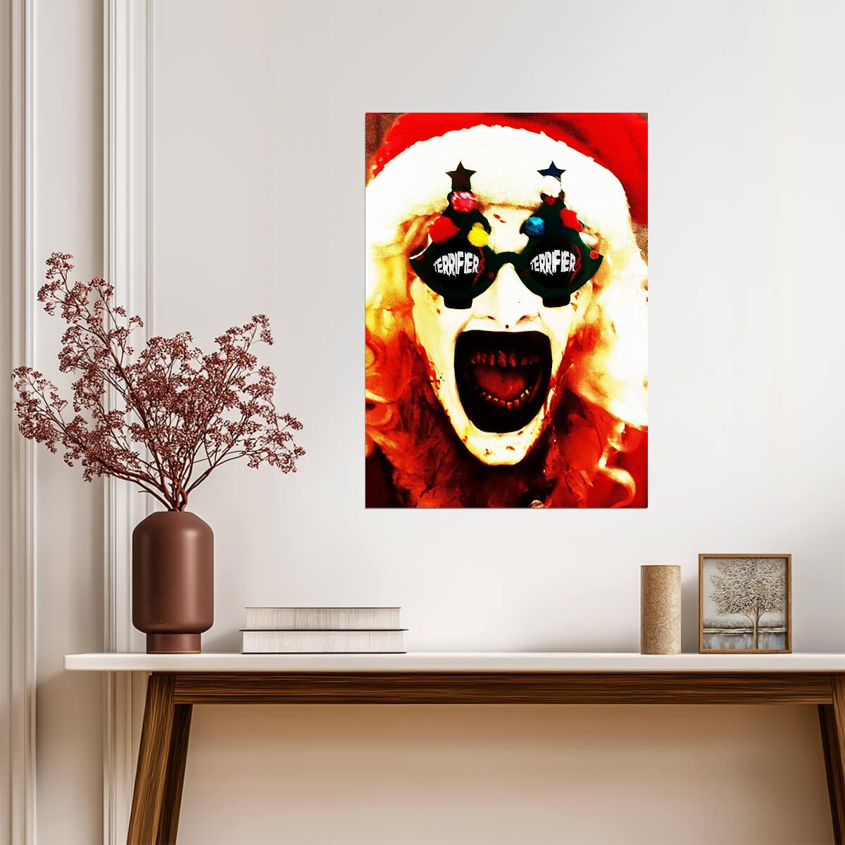 Terrifier 3 Movie Poster | Art the Clown with Christmas Ornament Eyes - Movies & TV Poster