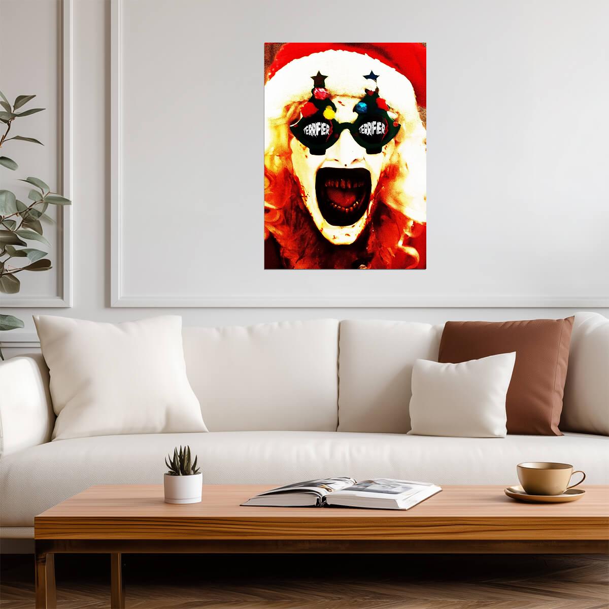 Terrifier 3 Movie Poster | Art the Clown with Christmas Ornament Eyes - Movies & TV Poster