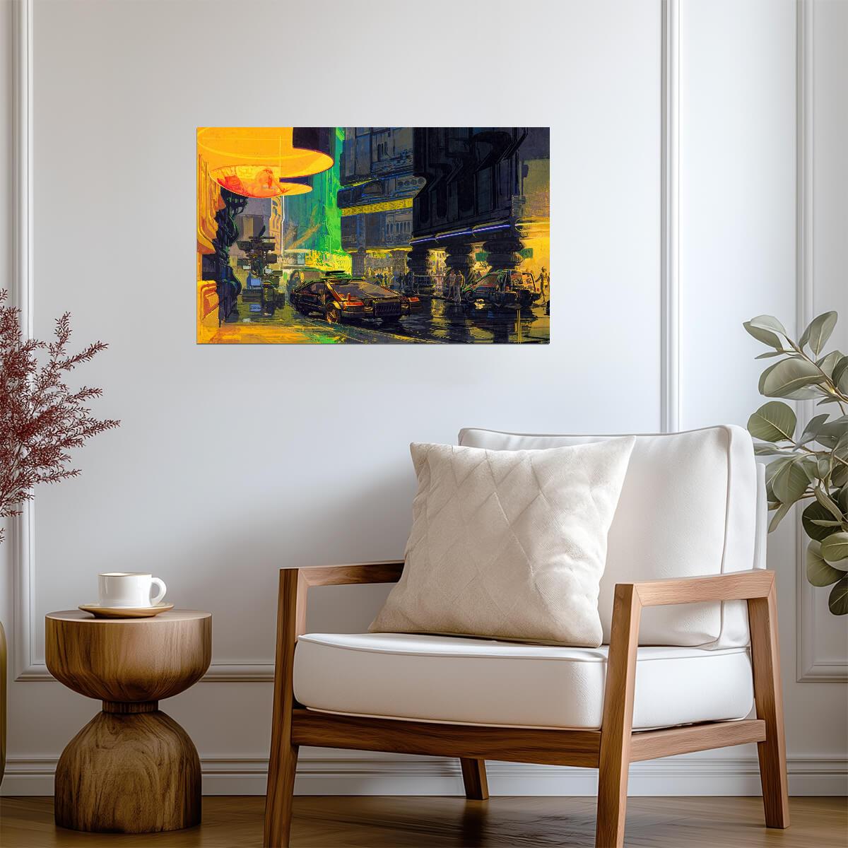 Blade Runner 1982 Movie Poster | Yellow Neon Street Illustration - Movies & TV Poster