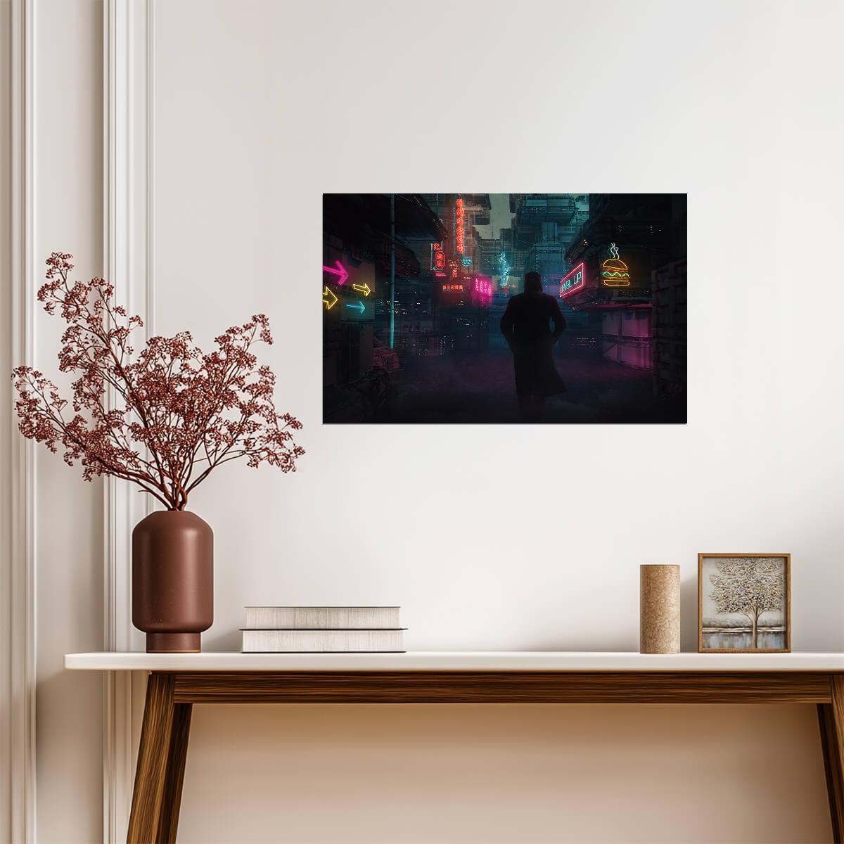 Blade Runner 2049 Movie Poster | Hooded Figure in a Neon Alley - Movies & TV Poster