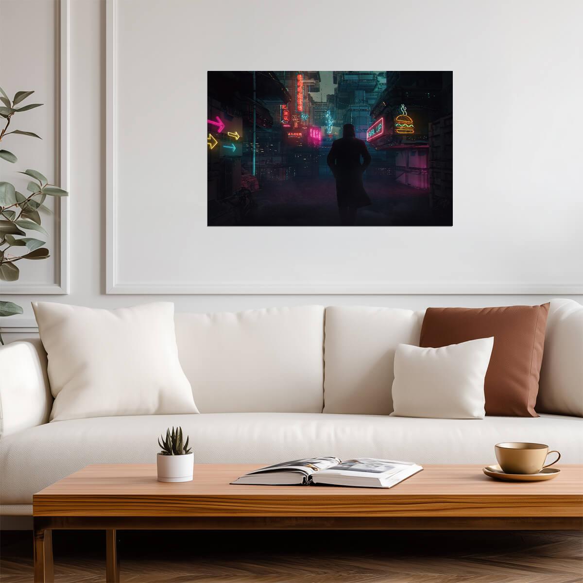 Blade Runner 2049 Movie Poster | Hooded Figure in a Neon Alley - Movies & TV Poster