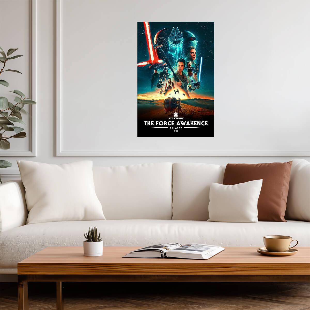 Star Wars The Force Awakens Movie Poster | Rey and Kylo Ren Blue Graphic Montage - Movies & TV Poster