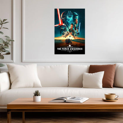 Star Wars The Force Awakens Movie Poster | Rey and Kylo Ren Blue Graphic Montage - Movies & TV Poster