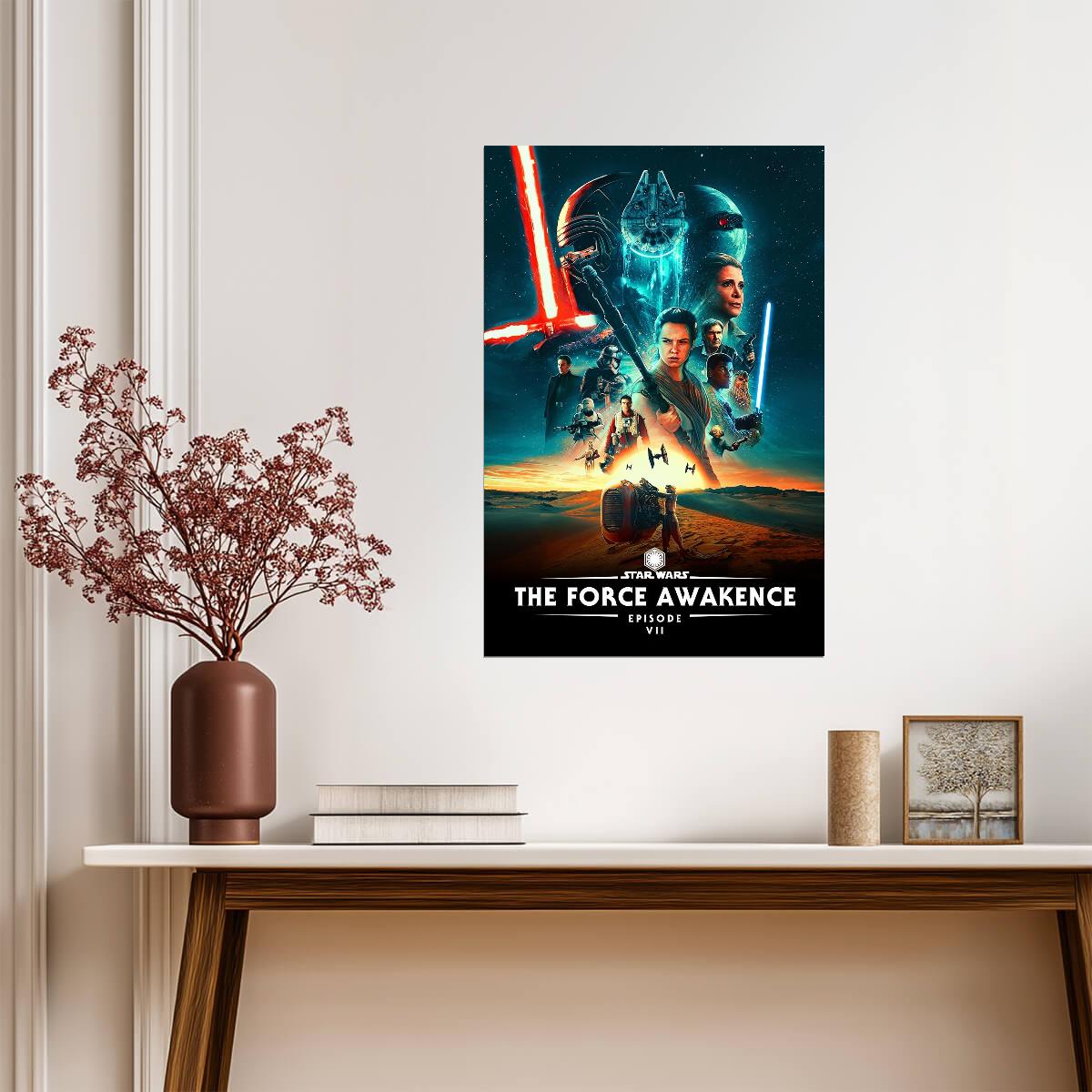Star Wars The Force Awakens Movie Poster | Rey and Kylo Ren Blue Graphic Montage - Movies & TV Poster