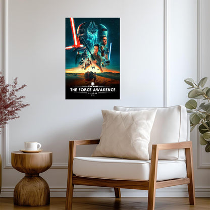 Star Wars The Force Awakens Movie Poster | Rey and Kylo Ren Blue Graphic Montage - Movies & TV Poster