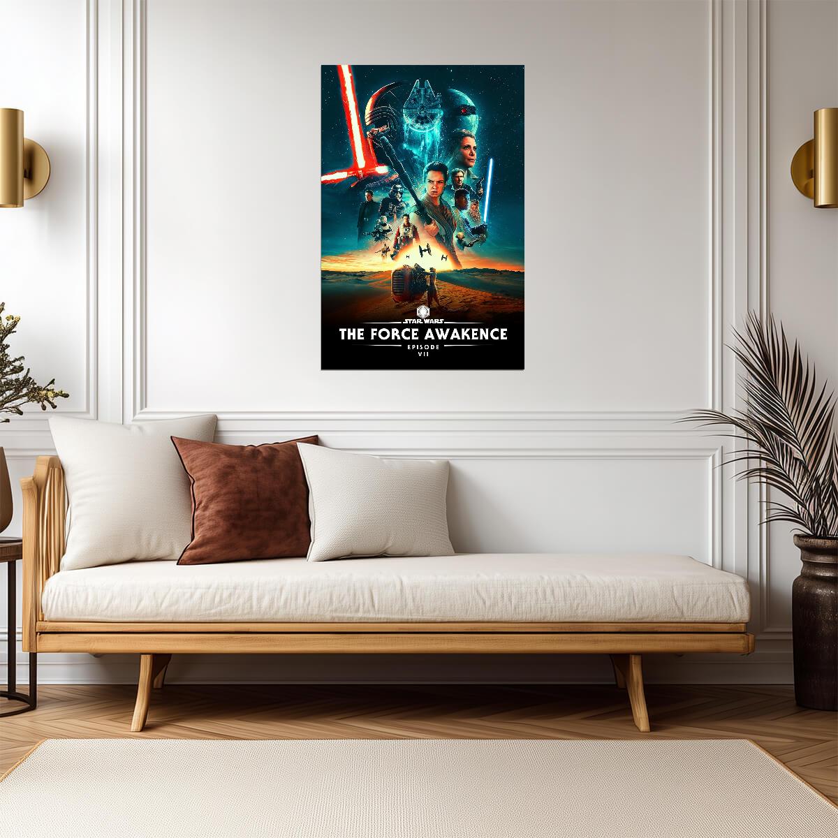 Star Wars The Force Awakens Movie Poster | Rey and Kylo Ren Blue Graphic Montage - Movies & TV Poster