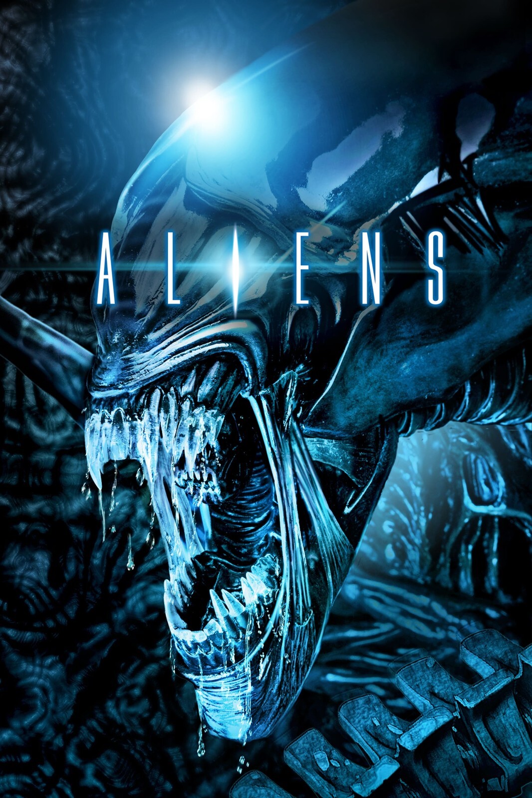 Aliens 1986 Horror Movie Poster | Xenomorph Queen | Blue Tones - Movies & TV Poster